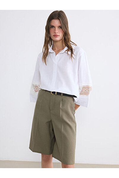 LC Waikiki Shirt Collar Lace Detailed Oversized Blouse