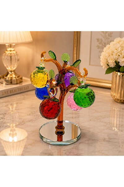 hediyeconcepti Kristal Elma Ağacı Dekoratif Biblo 17x8 CM | Renkli Cam Taşlı ...