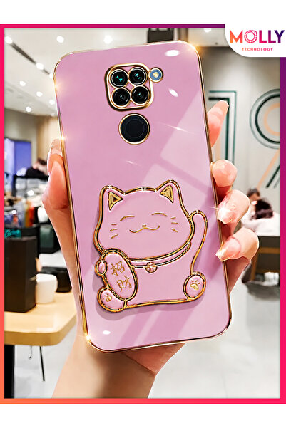 Molly REDMİ NOTE 9 İçin Lila Kenarları Gold Detaylı Şans Kedisi Standlı Lüks ...