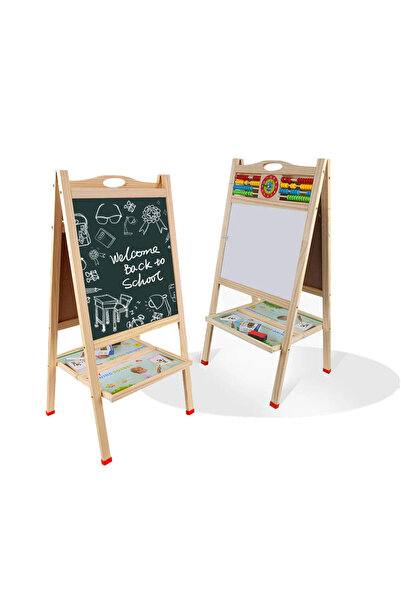 Junios Tabla educativa din lemn 3 in 1 cu abac si ceas, 80 cm