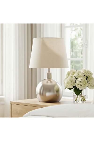 Ebticar Modern Metal Table Lamp – Beige × Silver – 33×33×55 cm
