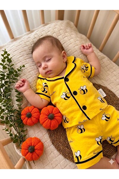 Tuembaby Arı Desenli Şortlu Kısa Kollu Yazlık Unisex Bebek Pijama Takımı ( Öl...