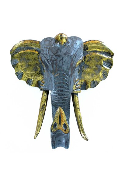 OEMS Elephant Head – Patinated Grey, Albasia Wood Wall Sculpture 29x26cm