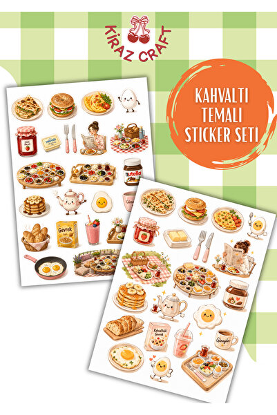 Kiraz Craft Breakfast Aesthetic Sticker Seti – Laptop, Defter, Tablet ve Ajan...