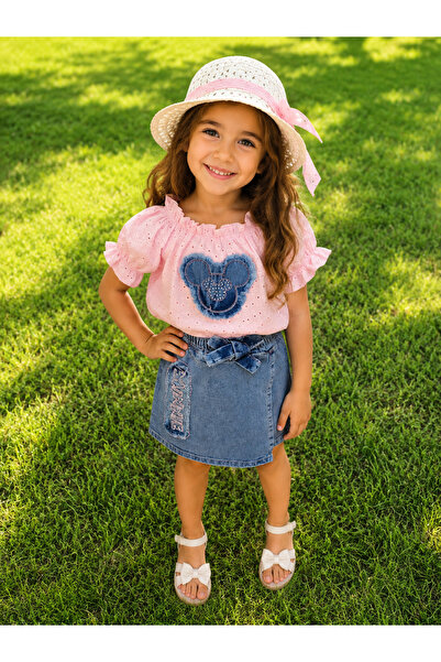 Melodikids Girls' Denim Shorts, Skirt and Hat 3-Piece Set