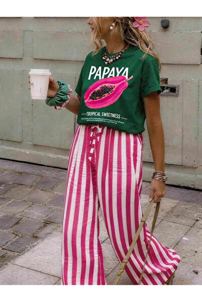 OVER HEAD Tricou supradimensionat cu imprimeu Papaya pentru femei