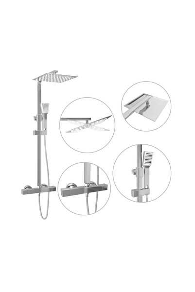 vidaxl Two-head shower set, with thermostat, stainless steel