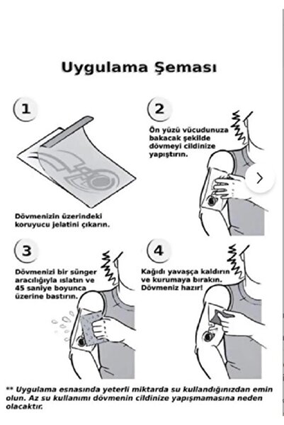 Airbrush Tattoo Yapıştırma Dövme 4 Adet Birden 1 Hafta Kalıcı Geçici Dövme Haftalık Set 37