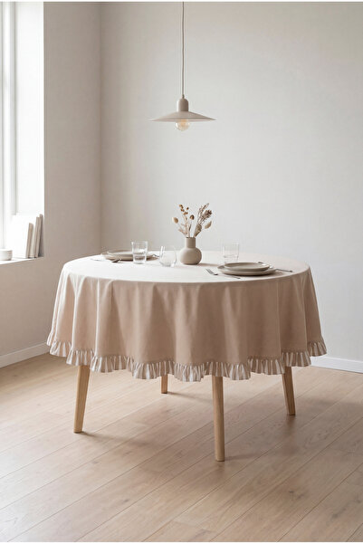 nareen home Yuvarlak Fırfır Kenarlı Masa Örtüsü 170x170 cm