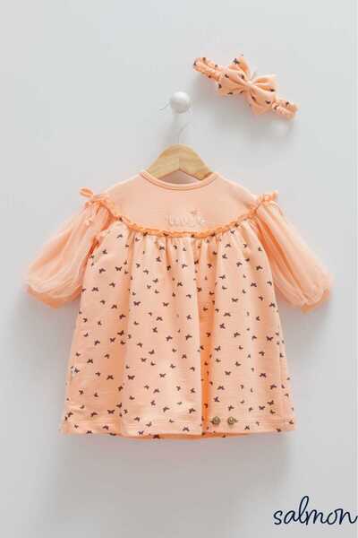 Caramell İncibaby 100% Cotton Baby Girl Lined Zipper Dress and Bandana 2-Piec...