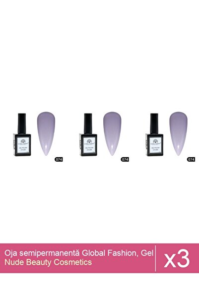 Makeup Set 3x Oja semipermanentă Global Fashion, Gel polish Elite Glow 15 ml,074