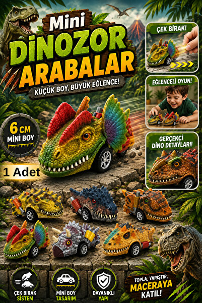 Tamsena Store Mini Dinozor Tasarımlı Çek Bırak Araba Oyuncağı 6 CM Renkli Din...