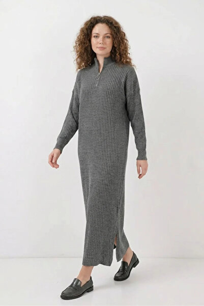 buğrahayalin Women's Turtleneck Straight Cut Knitwear Anthracite Dress