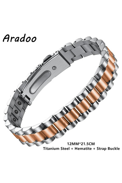 Choice1 B-G007SRG ARADOO Titanium Steel Magnetic Therapy Bracelet Stainless S...