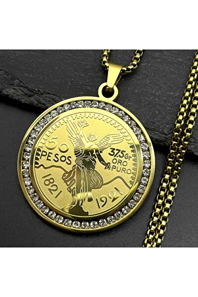 Choice قلادة GD 1921 المكسيكية بتصميم 50 بيزو مرصعة بالأحجار الكريمة للرجال و...