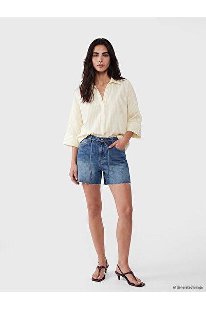 LC Waikiki Nevavm Women's Jean Shorts with Tie Waist and Difference in Color