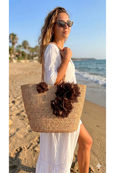 GUSTELLO Bi̇anca |   Floral Detailed Straw Beach Bag Large Size Bohemian Summ...