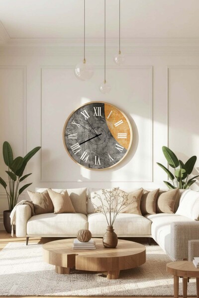 Zevahir Home Διακοσμητικό ρολόι τοίχου από MDF με φυσικό ξύλινο πλαίσιο, μοτί...