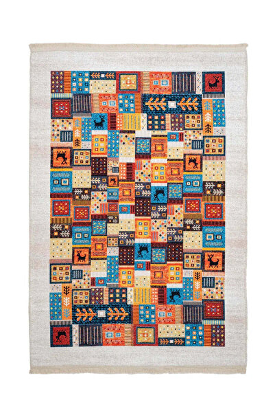 halinet Halı.Net Blue Ethnic Bohemian Washable Non-Slip Living Room Carpet Pi...