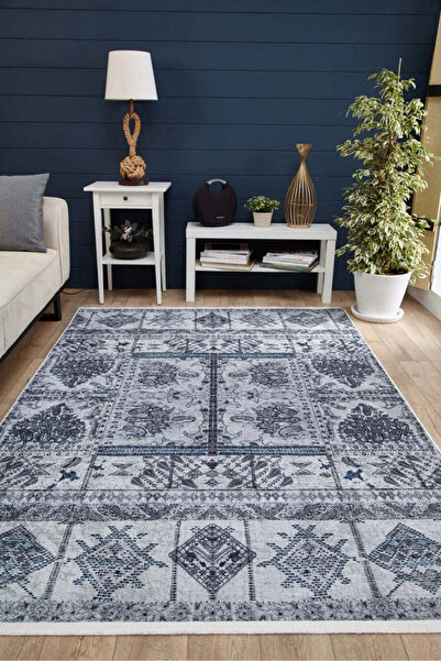 halinet Halı.Net Anthracite Modern Washable Non-Slip Living Room Carpet Haln-...