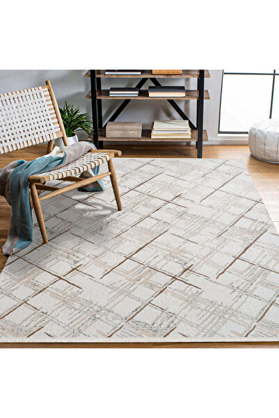 halinet Halı.Net Cream Modern Washable Non-Slip Living Room Carpet Cr-Argilla...