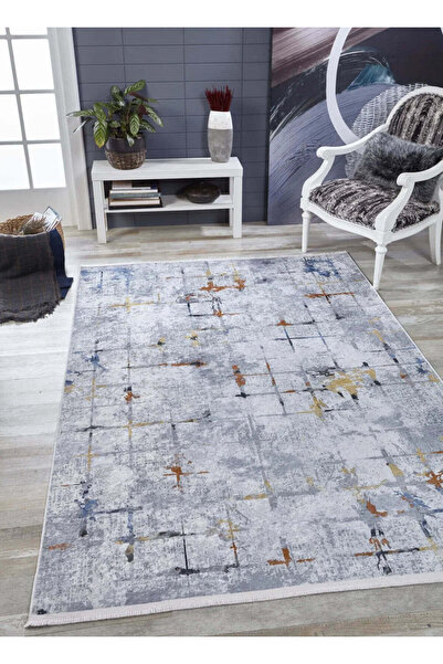 halinet Halı.Net Blue Modern Washable Non-Slip Living Room Carpet Haln-Hln1753