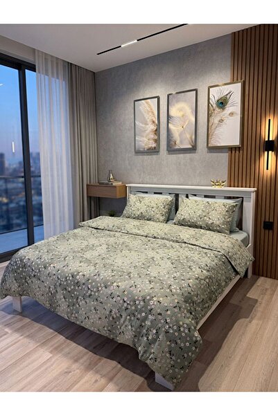 VİENNA Double Duvet Cover Set with Elastic Sheets and 4 Pillowcases Soft Text...