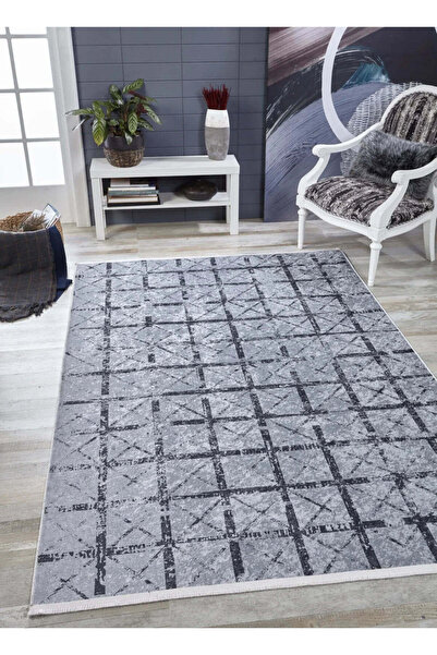 halinet Halı.Net Gray Modern Washable Non-Slip Living Room Carpet Haln-Hln1802