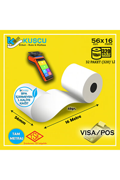 KUŞÇU RULO 320 ADET 56x16 TSE Belgeli - 1. Kalite - BPA İçermeyen - Metraj GA...