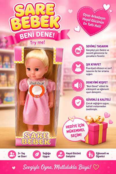 Sıraç İthalat Sare Bebek Try Me Konuşan Oyuncak Bebek 3+ Yaş Eğitici ve Eğlenceli Kız Çocuk Oyuncağı Pembe Elbiseli