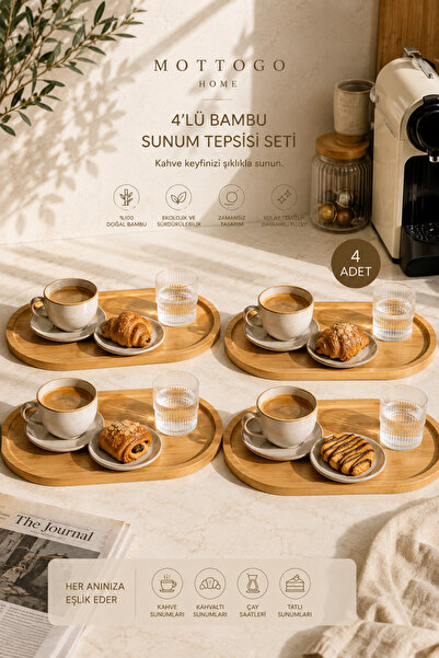 Mottogo Bambu Sunum Tepsisi Seti 2’li 4’lü 6’lı Kahve Sunum Organizer Tepsi