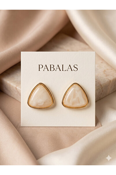 PABALAS أقراط نسائية مثلثة الشكل بنمط رخامي كريمي - أقراط كلاسيكية بسيطة بإطا...