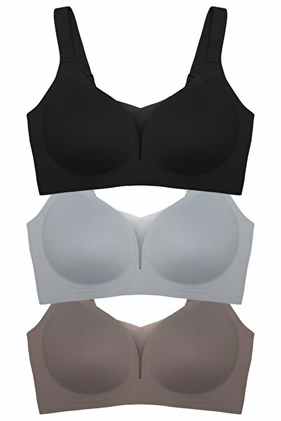 Homay 3-Piece Large Size Tulle Low-Cut Laser Cut Seamless Bra