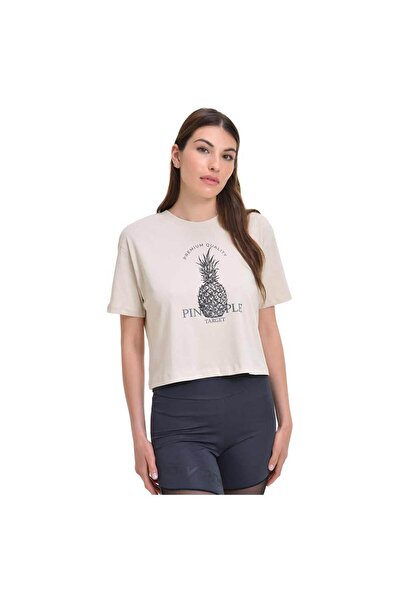 Target Crop top de damă cu mânecă scurtă, jerseu simplu, cu imprimeu ananas, M