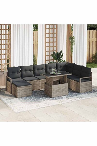 vidaxl Set de canapele pentru gradina 9 pcs Gri Rattan poli