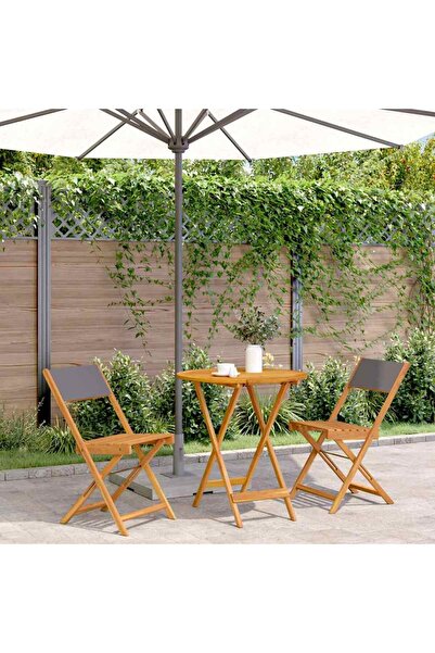vidaxl Set mobilier bistro, 3 piese, textil antracit/lemn masiv