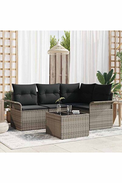 vidaxl Set de canapele pentru gradina 5 pcs Gri poliratan