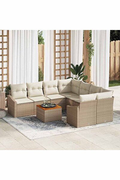 vidaxl Set de canapele pentru gradina 9 pcs Bej È™i crem poliratan