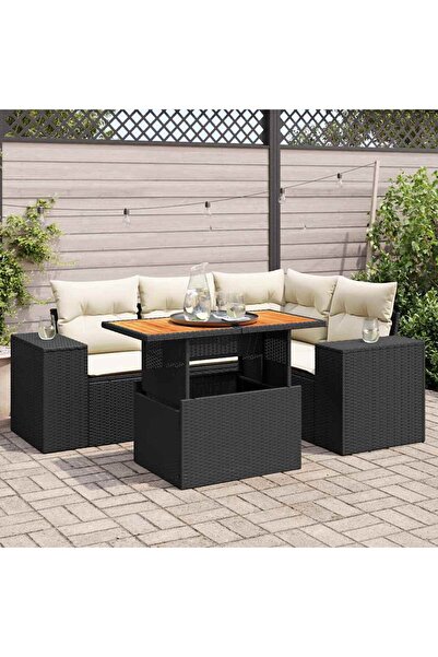 vidaxl Set mobilier de gradina cu perne, 5 piese, negru, poliratan