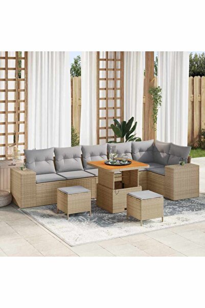 vidaxl Set de canapele pentru gradina cu perna 9 pcs Bej poliratan