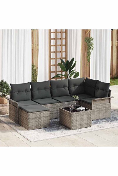vidaxl Set de canapele pentru gradina 7 pcs Gri poliratan