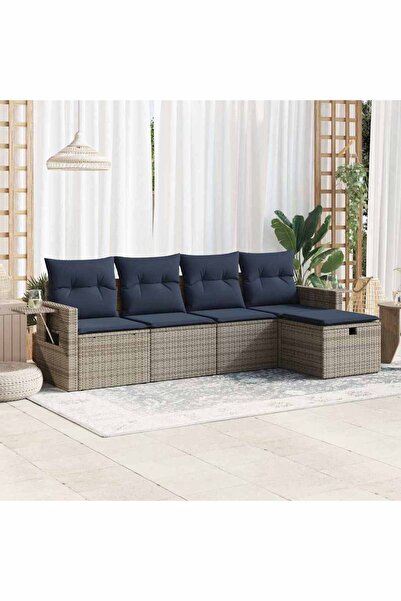 vidaxl Set canapea de gradina cu perne, 5 piese, gri, poliratan