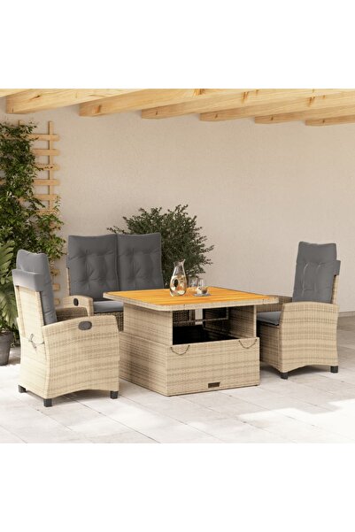 vidaxl Set canapele de gradina, 4 piese, cu perne, bej, poliratan