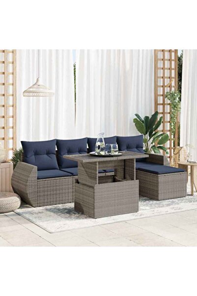 vidaxl Set mobilier gradina cu perne 6 piese gri poliratan/lemn acacia