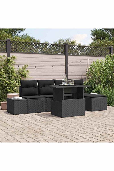 vidaxl Set de canapele pentru gradina 6 pcs Negru Rattan poli