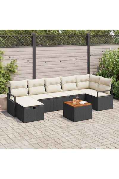 vidaxl Set de canapele pentru gradina cu perna 8 pcs Negru Rattan poli