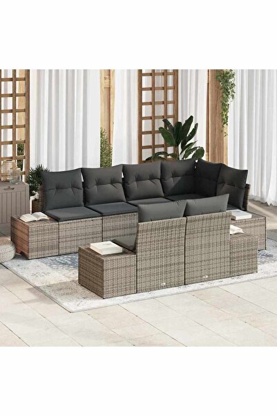 vidaxl Set de canapele pentru gradina cu perna 7 pcs Gri Rattan poli