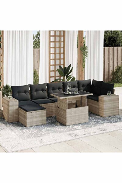 vidaxl Set mobilier de gradina cu perne, 8 piese gri deschis poliratan