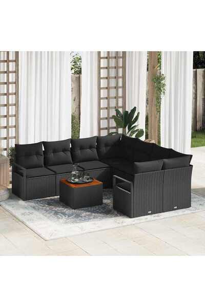 vidaxl Set de canapele pentru gradina 9 pcs Negru poliratan