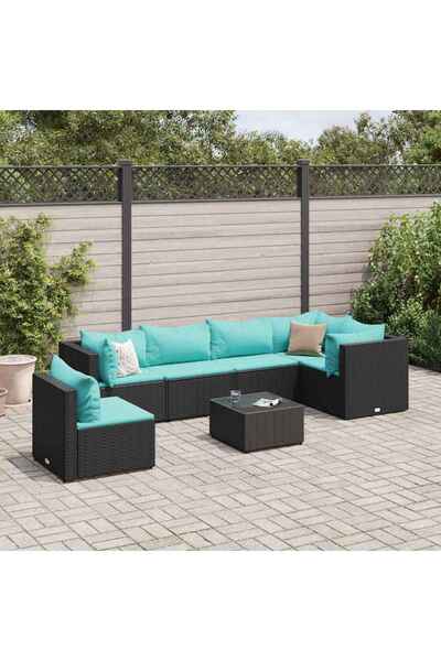 vidaxl Set mobilier de gradina cu perne, 7 piese, negru, poliratan